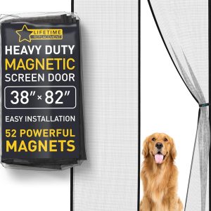 Magnetic Screen Door Strong Fiberglass Model – Fine Weave See-Through Mesh. 52 Magnets. 2 Easy Install Kits for 2-Season Use. Pet Scratch Resistant & Bug Proof (Black. 97 x 208 cm)