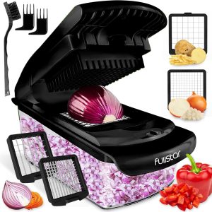 2-in-1 Black Vegetable Cutter - Manual Veggie Onion Salad Food Chopper - Potato Chipper - Veg Chopper and Dicer - Kitchen Tools & Gadgets